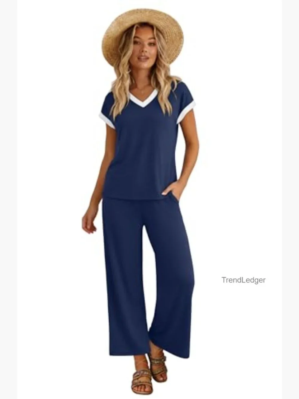 Two Piece Lounge Set Matching Outfit with Wide Leg Pants